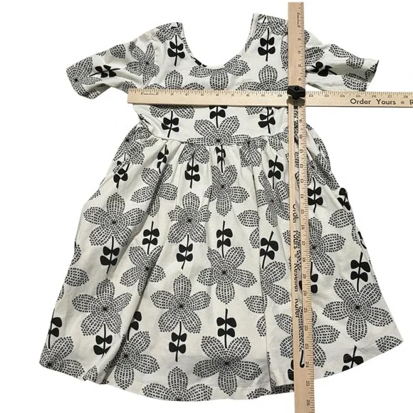 Hanna Andersson Dress 5 Skater White Black Floral Dress Pockets Short Sleeve - Picture 7 of 7